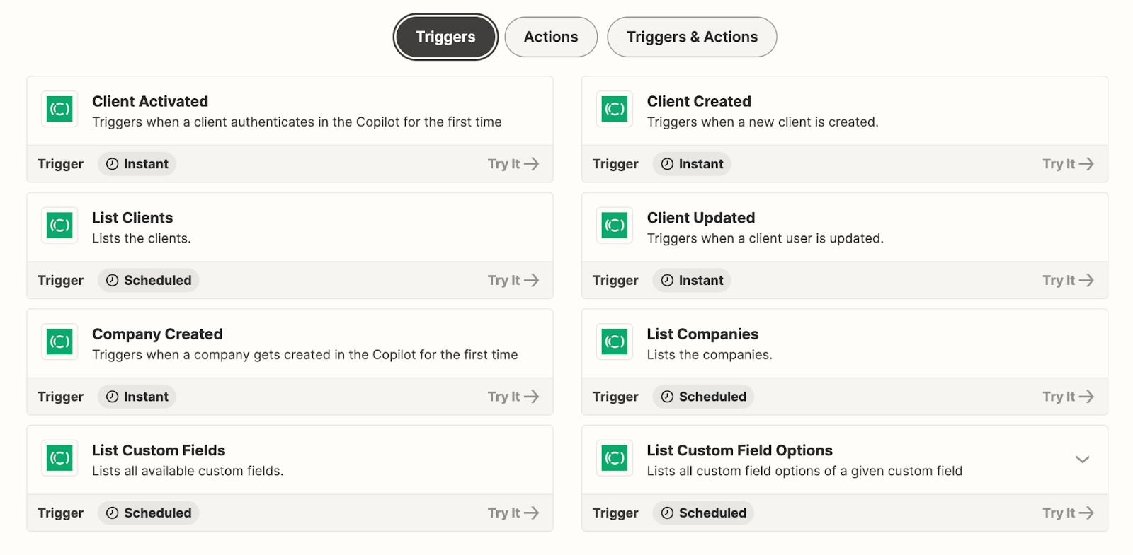 Copilot Zapier triggers