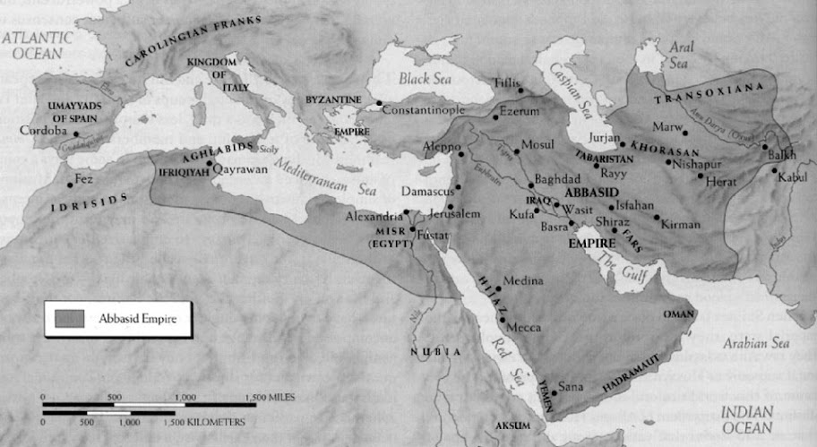 The Abbasid Caliphate (750 AD – 1258 AD) stretched from northern Africa past modern Saudi Arabia. The Abbasid Caliphate (750 AD – 1258 AD) stretched from northern Africa past modern Saudi Arabia.