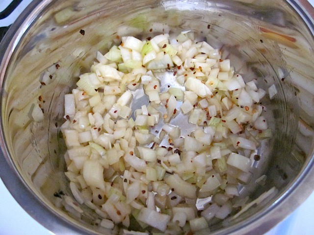diced onion added to pepper flakes 