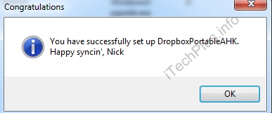 Bấm Next hoặc OK cho tới khi thông báo cài đặt thành công từ DropboxPortableAHK hiện ra