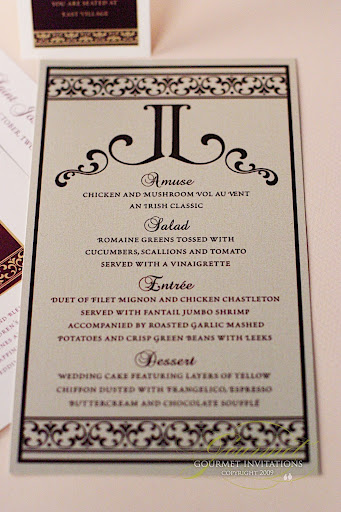 Gold and Purple menu, wedding menu