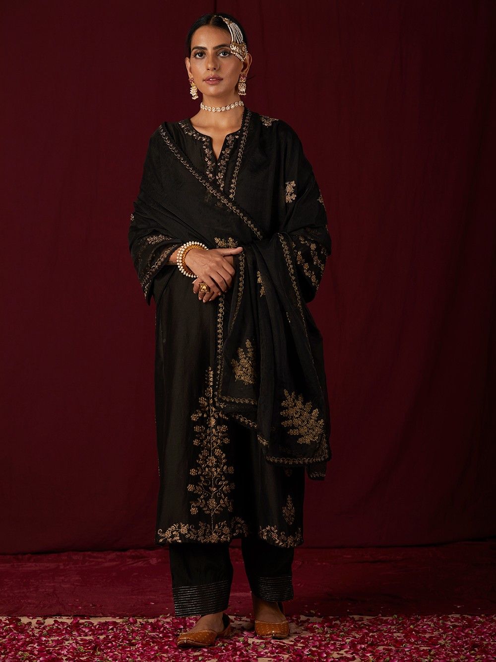 buy black chanderi kurta with cotten silk salwar