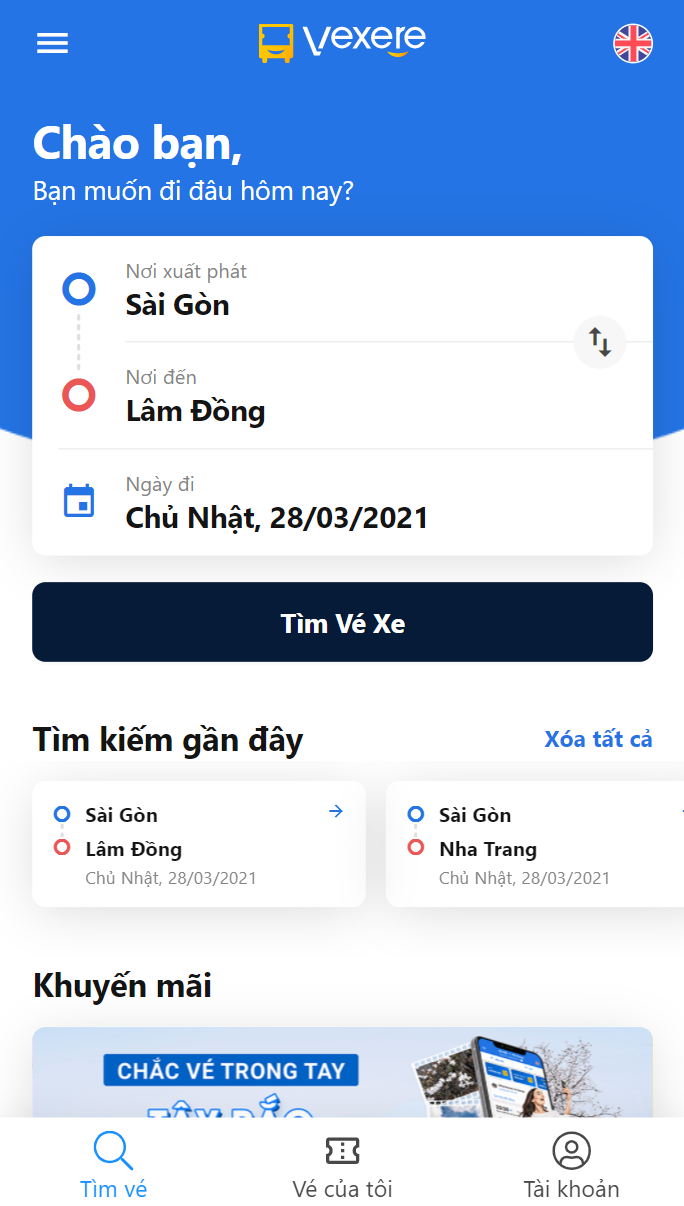 Chọn điểm đi/ điểm đến là Sài Gòn - Đà Lạt