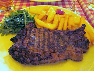 Steak for dinner at Chez Marcel restaurant in Prague