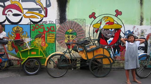 Colorful becaks in Yogyakarta