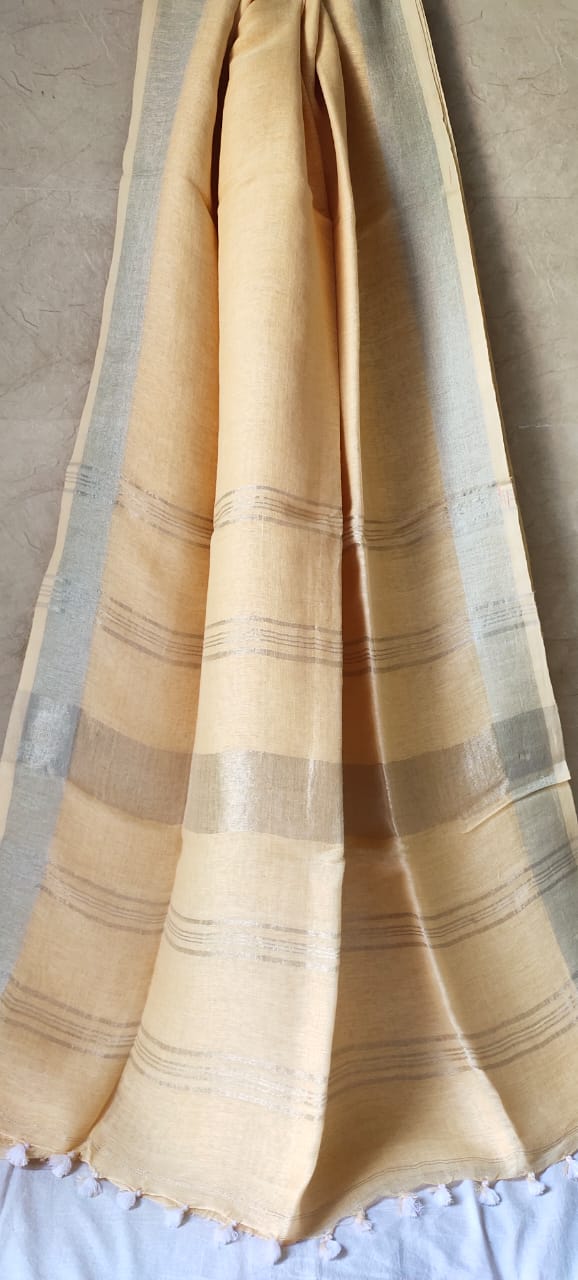 Beautiful Hand Woven Pure Organic Linen by Linen(100 count) Saree