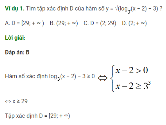 Ví dụ minh hoạ 1 về hàm logarit