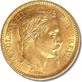 1865 Napoleon III 20 Franc Gold Coin Obverse