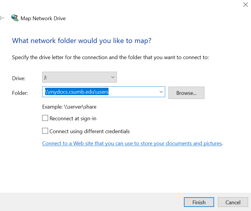 Map Network Drive window