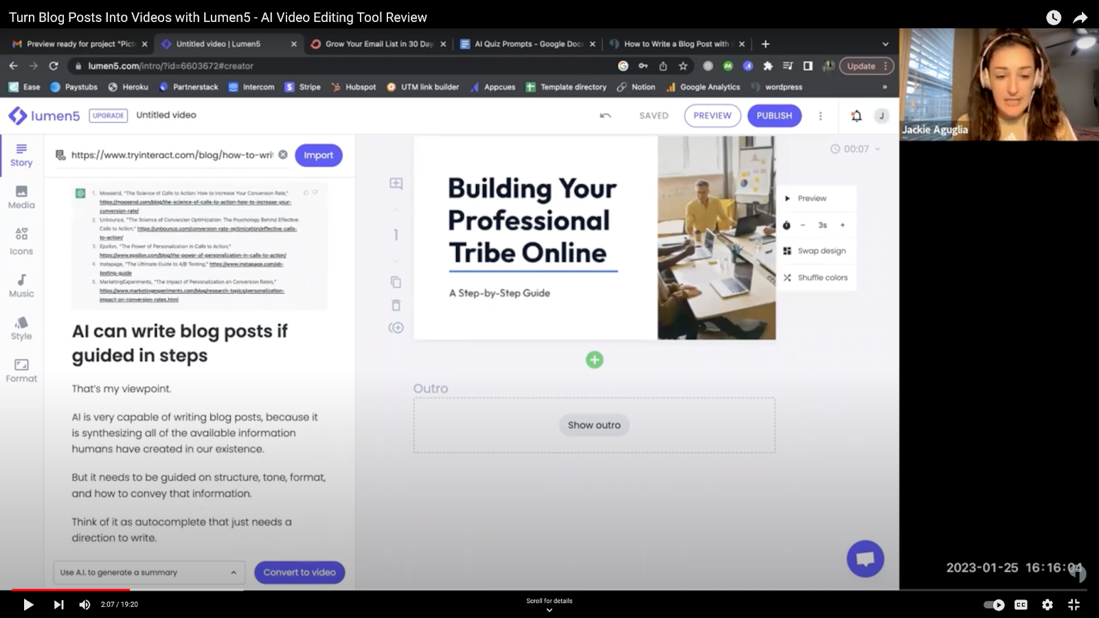 Screenshot of convert to video page in Lumen5 AI