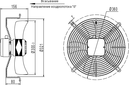 размеры вентилятора осевого YWF4S-300S5DI