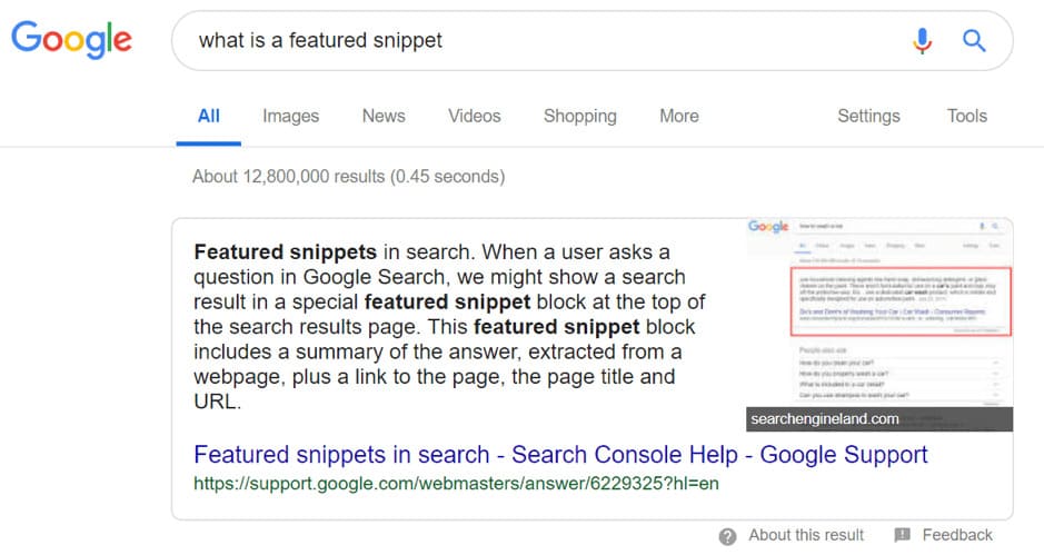 feature snippets show up when your content is highly scored by Google