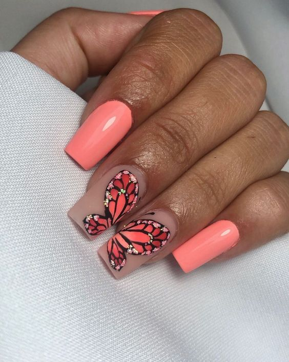 Full view of a butterfly nail design