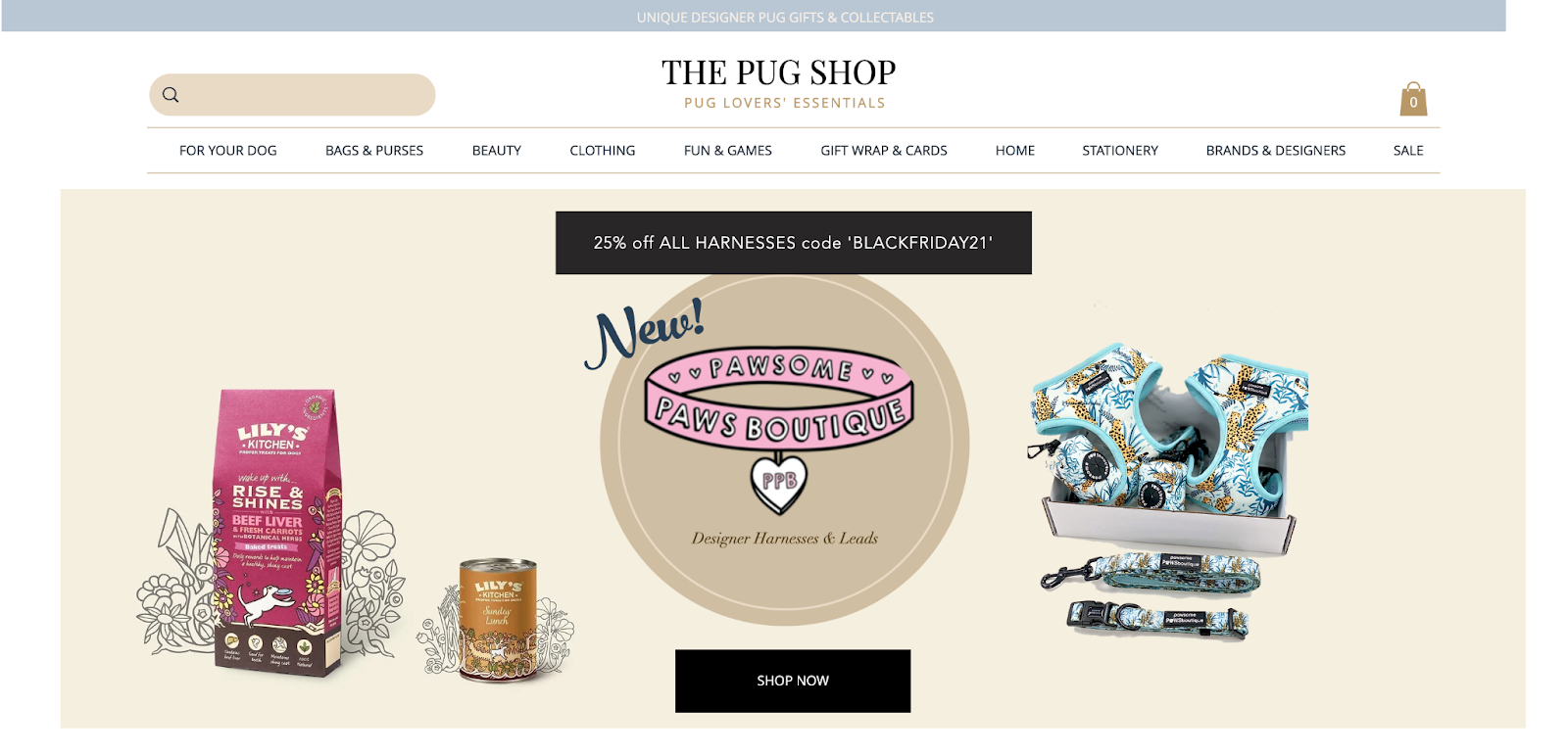 the pug shop home page