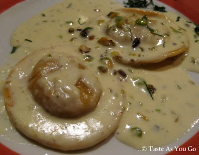 Yellow Pumpkin Ravioli at Plum Pizzeria and Bar in New York, NY - Photo by Taste As You Go
