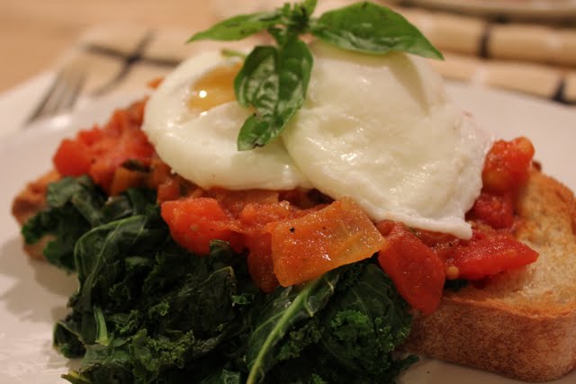 Eggs on Toast with Kale and Tomato Sauce - Photo Courtesy of Robyn Youkilis