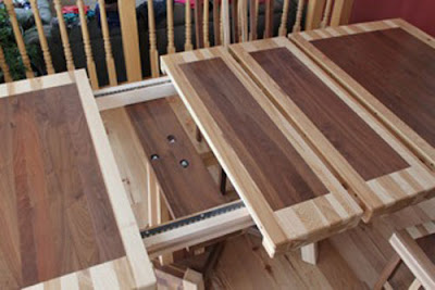 60 x 42 Turin Dining Table and Mission Chairs, Custom Border and Timber Edge, Hickory and Walnut