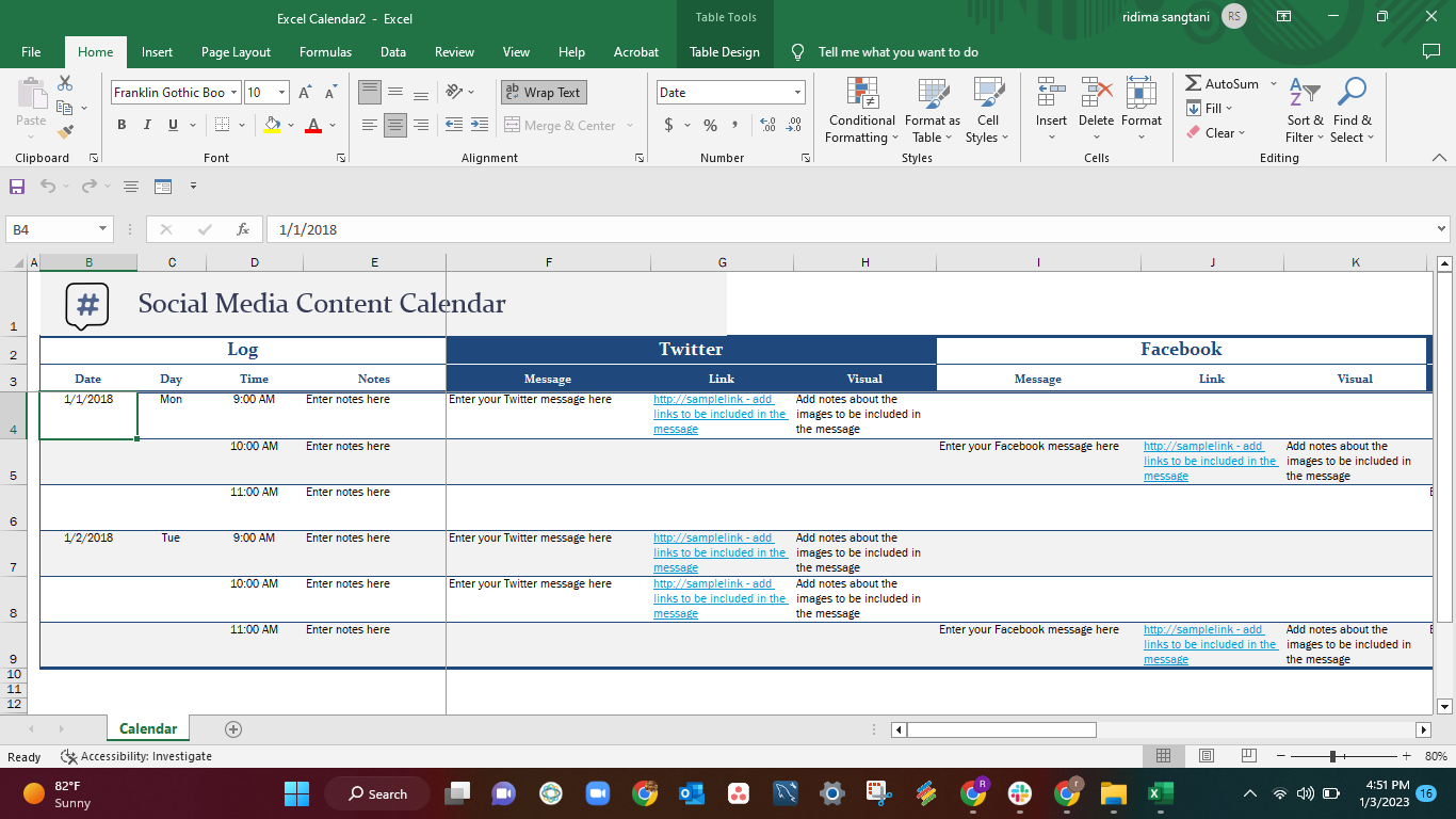 Excel Content Calendar Template