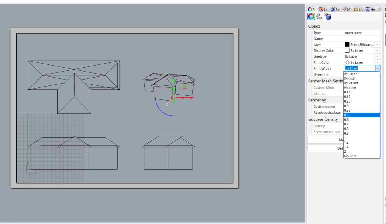 Changing the line weight of a technical drawing in Rhino
