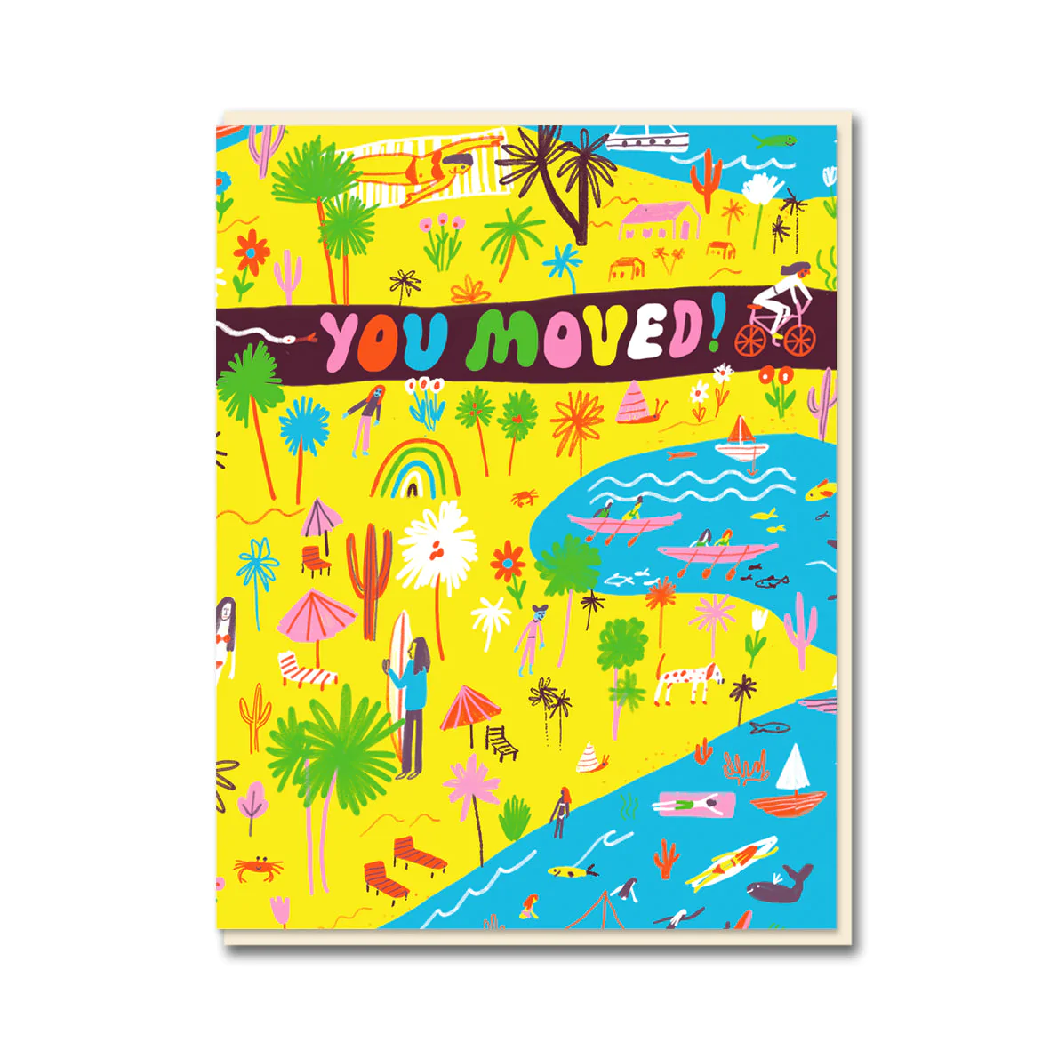photo of a hand drawn greeting card that reads "you moved!" 