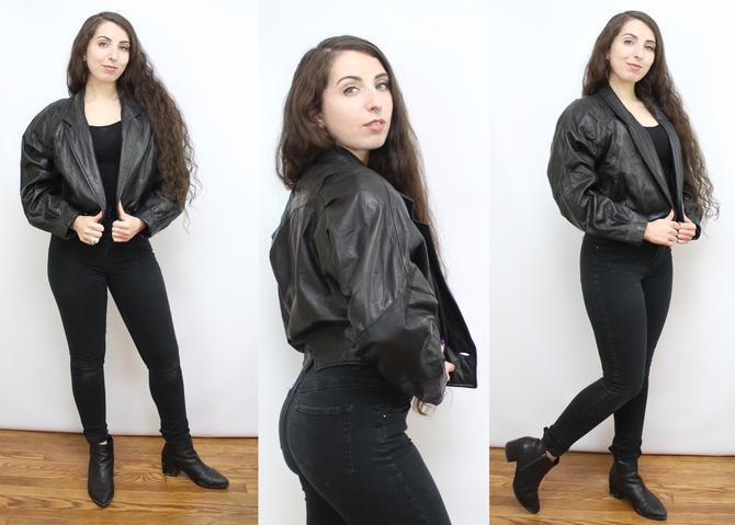 Vintage 80's 90's Cropped SOFT LEATHER Moto Jacket / 1980's  Cropped Leather Coat / Dolman Sleeves / Women's Size Small - Medium by  RubyThreadsVintage from Ruby Threads Vintage of Silver Spring, MD |