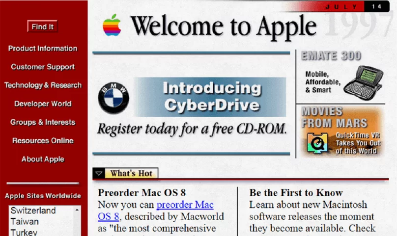 The 1997 version of Apple.com