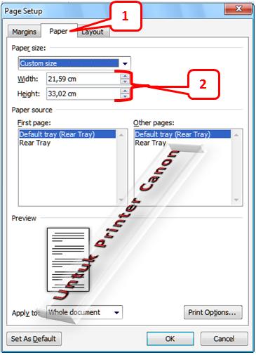 Canon Page Setup