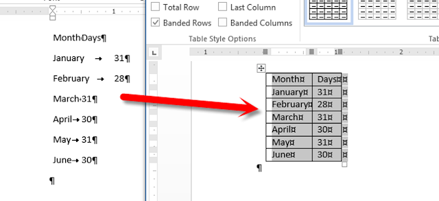 How to Convert Text to a Table and a Table to Text in Word 2013