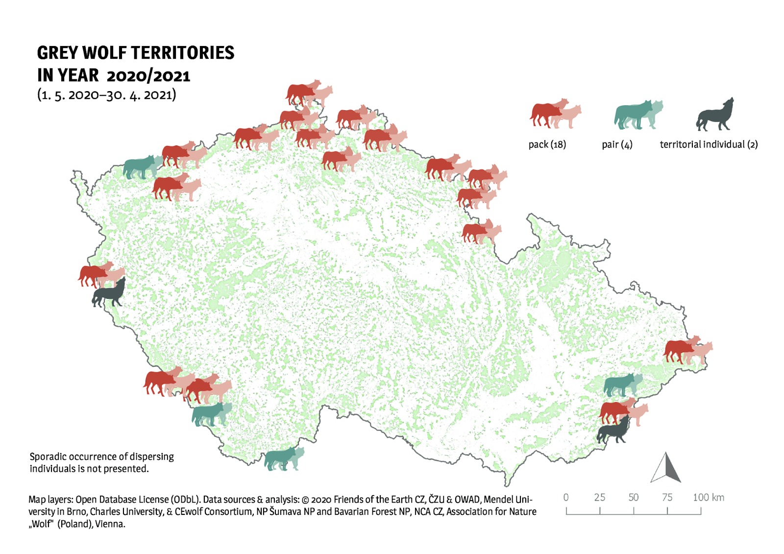 Grey wolf territories in 2020/2021