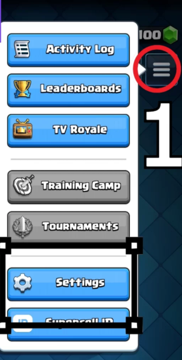 settings option in clash royale