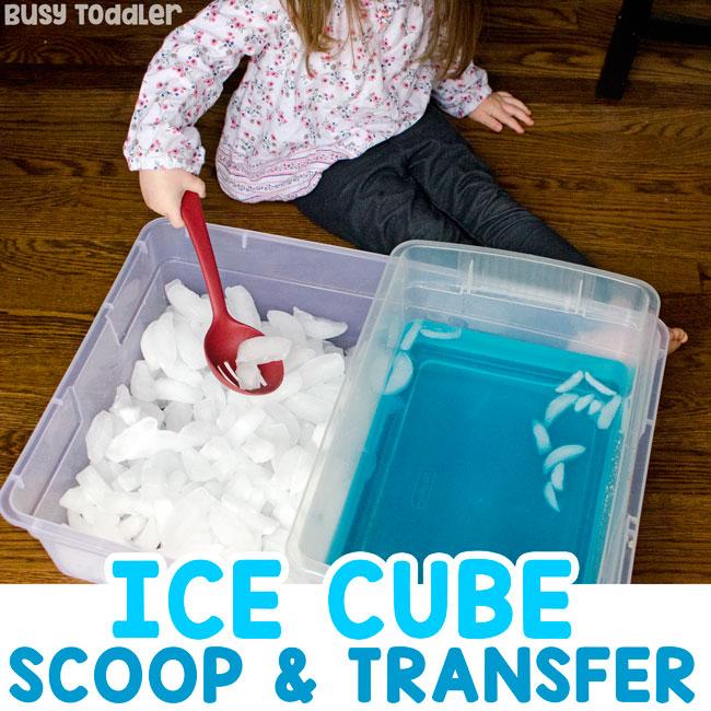 Ice Bin Transfer Sensory Activity - Busy Toddler
