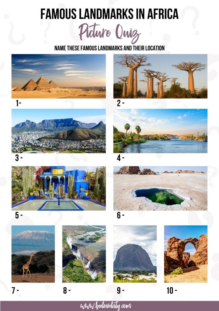 Picture quiz famous landmarks in Africa