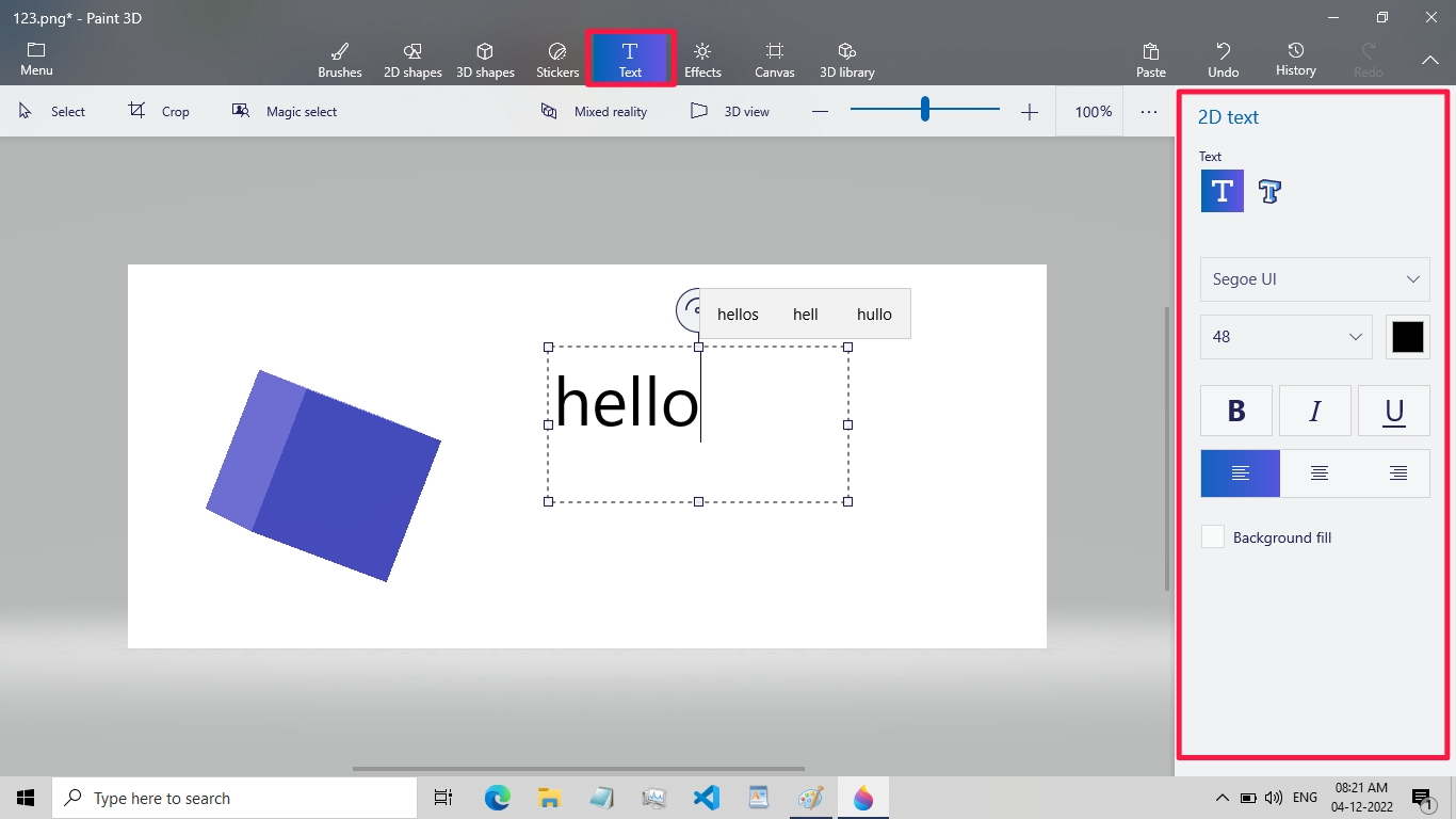 Add text in Paint 3D