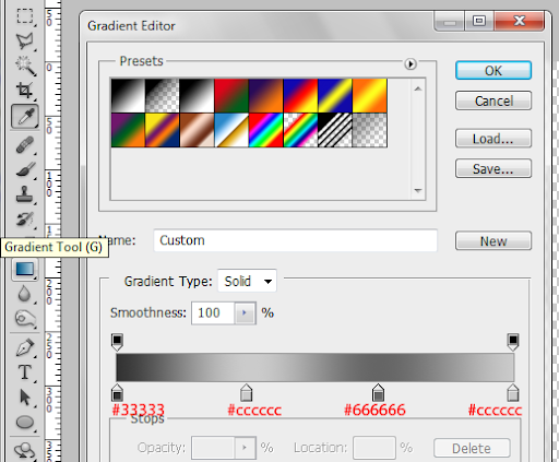 Configuração da Gradient Tool (Ferramenta Degradê) Configuração da Gradient Tool (Ferramenta Degradê)