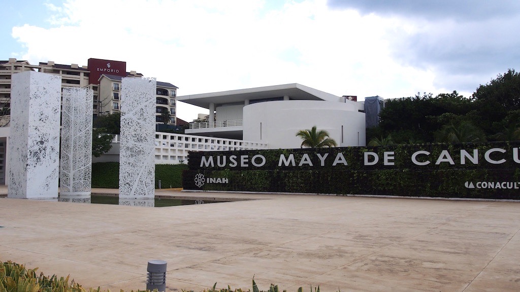 exterior of the Mayan Museum in Cancun