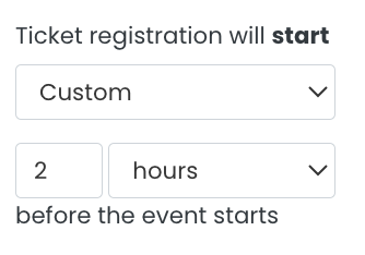 print screen of Timely ticket registration start feature