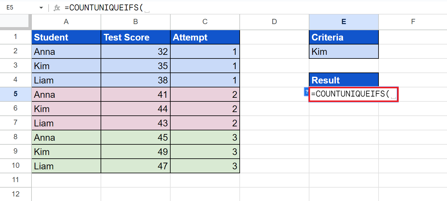 COUNTUNIQUEIFS Function in Google Sheets