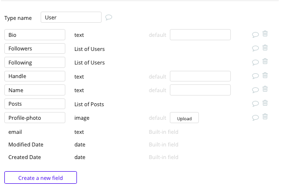 Instagram user database and data fields built with no code