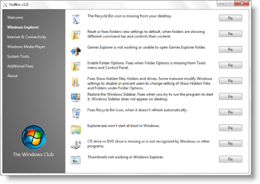 Riparare i problemi di Windows 7 con FixWin