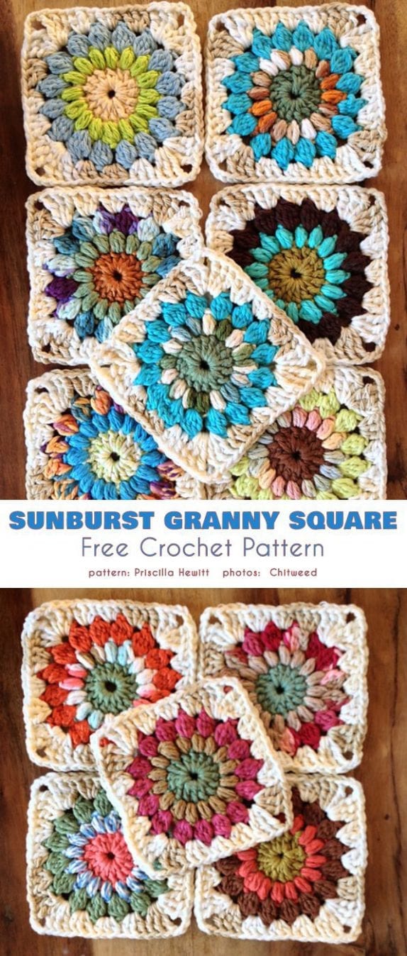 Sunburst Granny Square Free Crochet Pattern