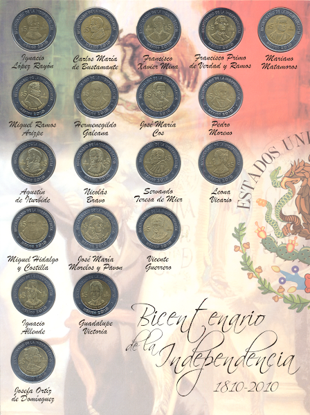 Monedas conmemorativas de cinco pesos de la Independencia Monedas conmemorativas de cinco pesos de la Independencia