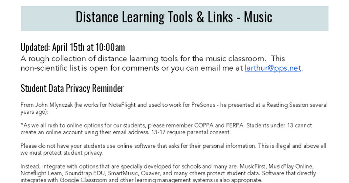 Distance Learning Tools: Music