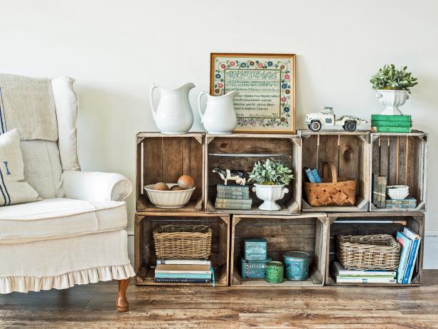Upcycle Wood Crates Into a Rustic Bookshelf | HGTV
