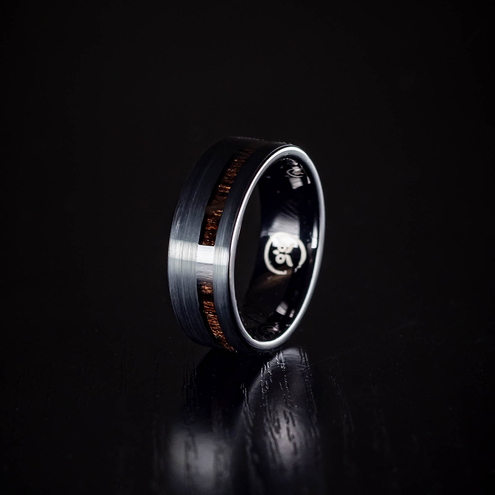 Black Panther - Black tungsten & off-centre protected ebony wood inlay men’s wedding ring