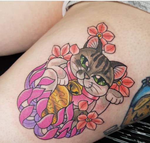 Cat Chrysanthemum Tattoo
