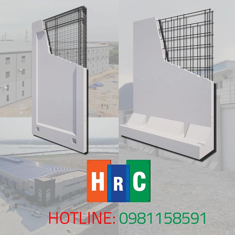 Tấm tường bằng tấm bê tông cốt thép sử dụng bê tông cốt thép cường độ cao (40Mpa)
