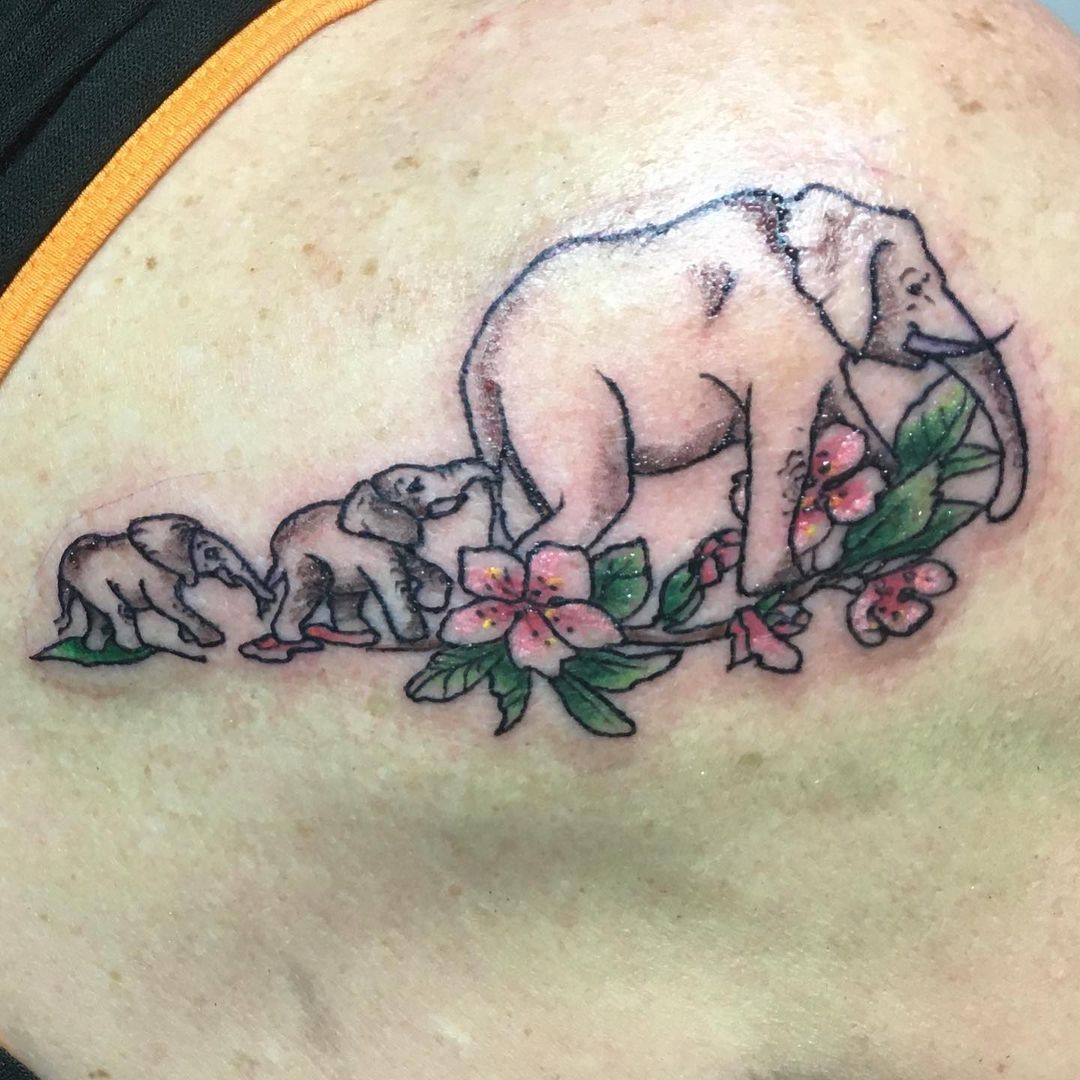 Elephant Family Design Tattoo