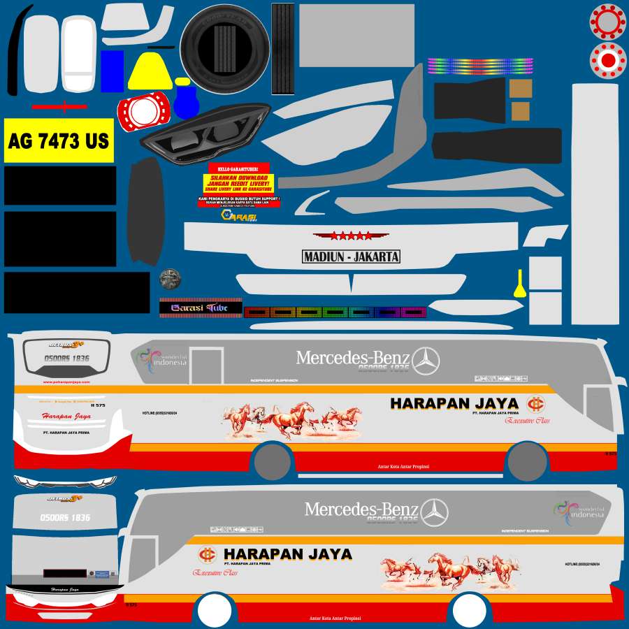 Download Livery Bussid Harapan Jaya JB3+ Mercy O500R