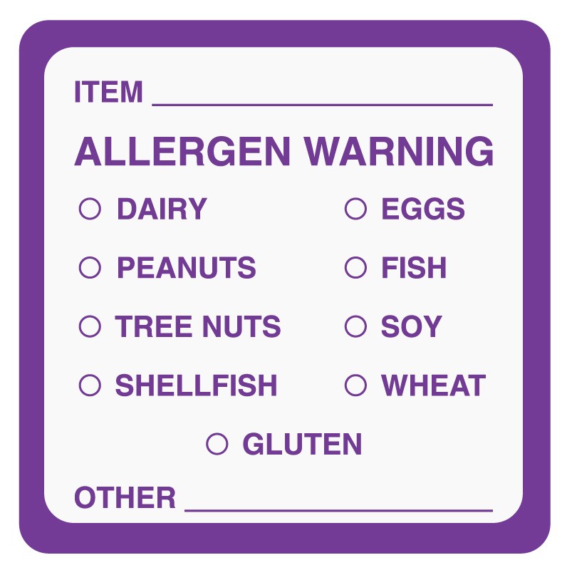 Allergen Warning Label: Dairy, Peanuts, Tree Nuts, Shellfish, Eggs, Fish, Soy, Wheat, Gluten