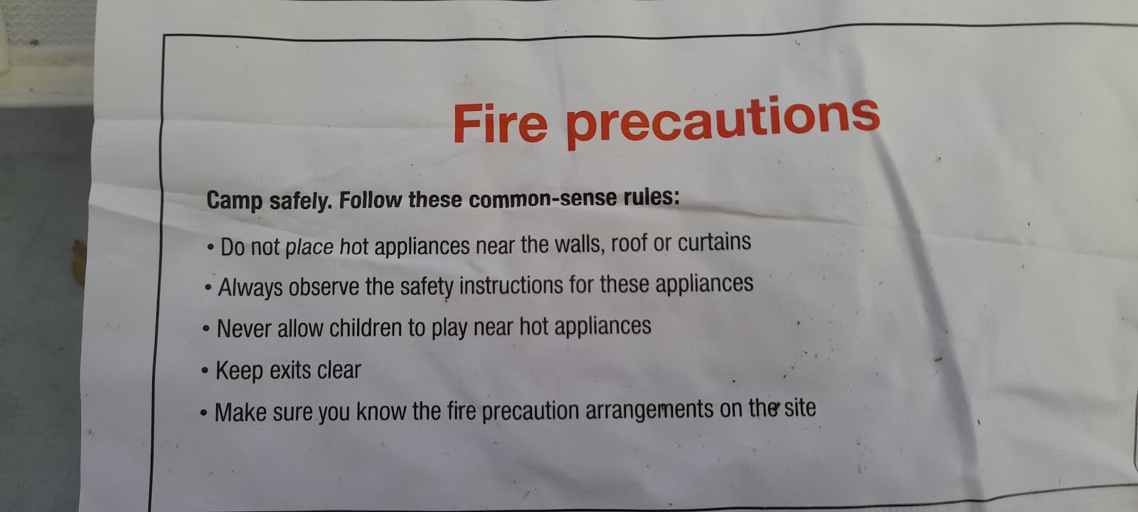 Tent fire precautions